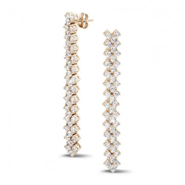 5.80 quilates pendientes de diamantes en oro rojo con diseño de espina de pescado 