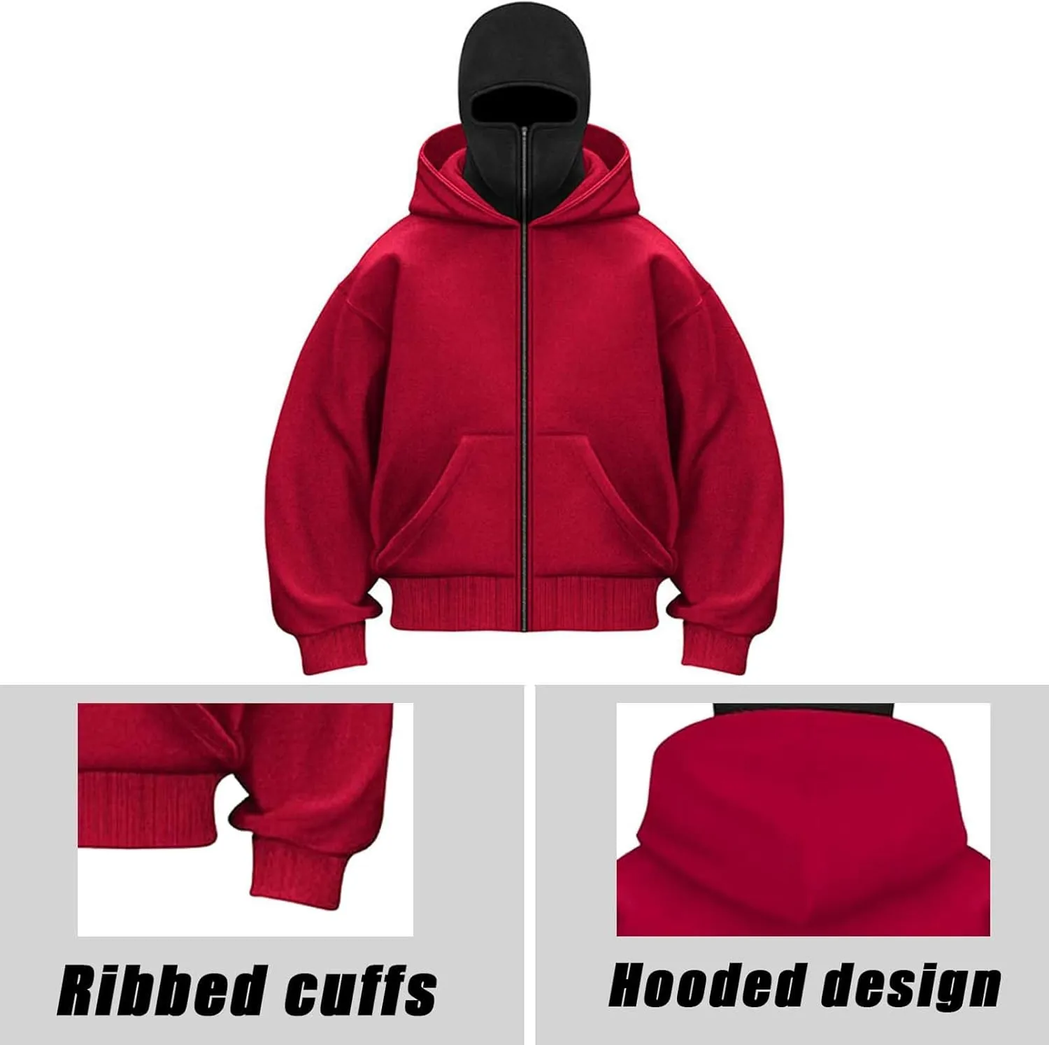 ACKNVHRO Sudadera con Capucha Y Pasamontañas para Hombre Chándal Cómodo para S.up.er.n.at.ur.al Abrigos De Color En Contraste Pr