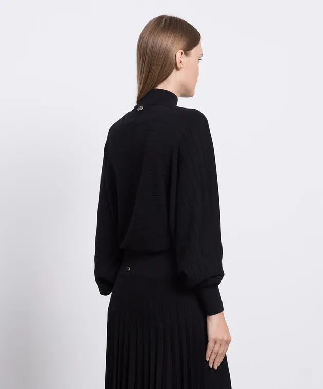 Agnona Black logo wool and silk jumper
