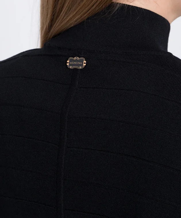 Agnona Black logo wool and silk jumper