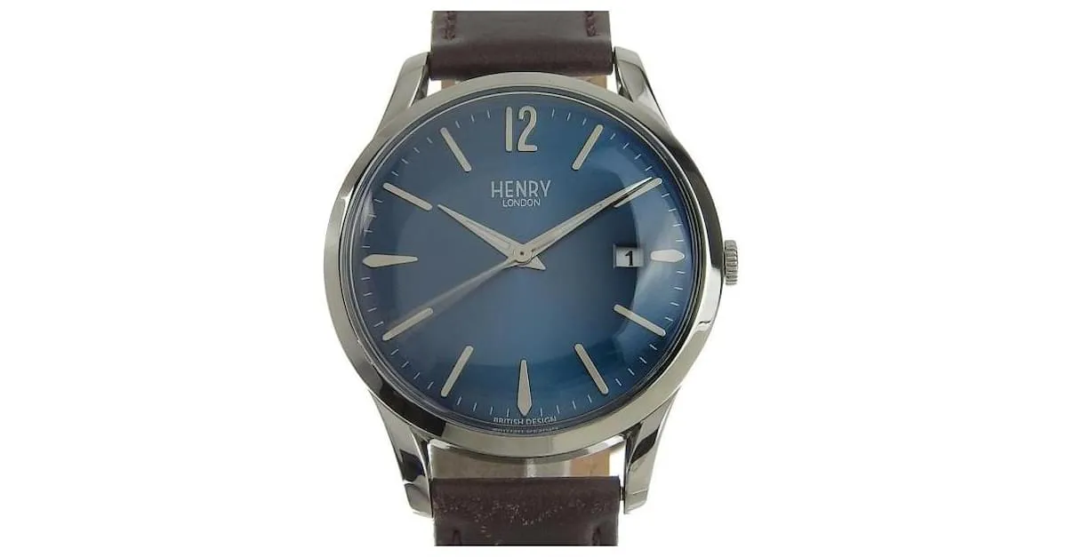 & Other Stories Reloj de cuarzo para hombre Henry London Knightsbridge con fecha, Cuero y acero inoxidable plateado en perfe