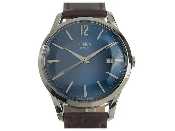 & Other Stories Reloj de cuarzo para hombre Henry London Knightsbridge con fecha, Cuero y acero inoxidable plateado en perfe