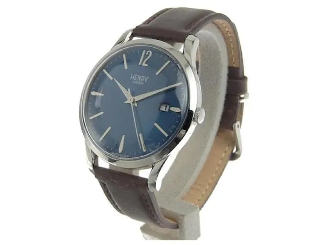 & Other Stories Reloj de cuarzo para hombre Henry London Knightsbridge con fecha, Cuero y acero inoxidable plateado en perfe