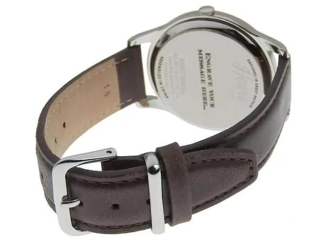 & Other Stories Reloj de cuarzo para hombre Henry London Knightsbridge con fecha, Cuero y acero inoxidable plateado en perfe