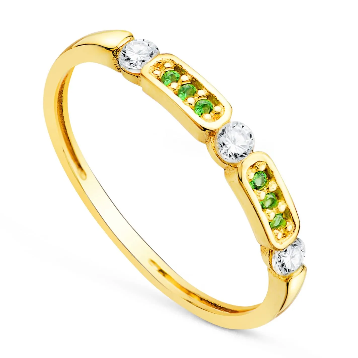 Anillo 18k CIRCONITAS VERDES BLANCAS