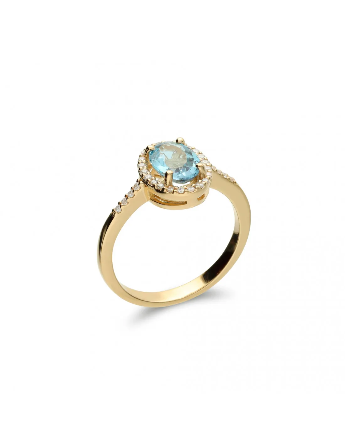 Anillo Oro Amarillo, Aguamarina Y Diamantes