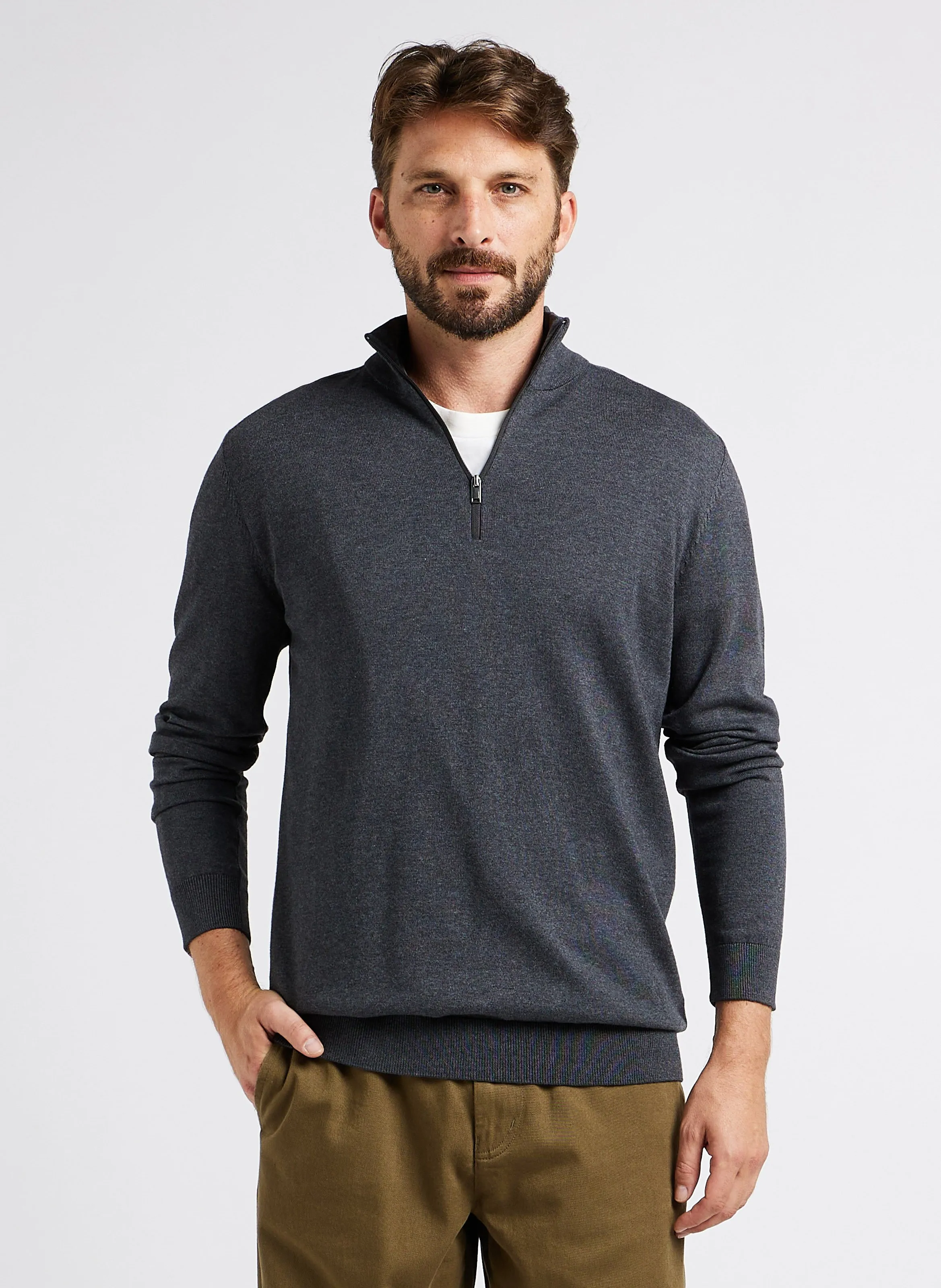 BERG  JERSEY REGULAR FIT DE ALGODóN CON CUELLO ALTO Y CREMALLERA EN GRIS