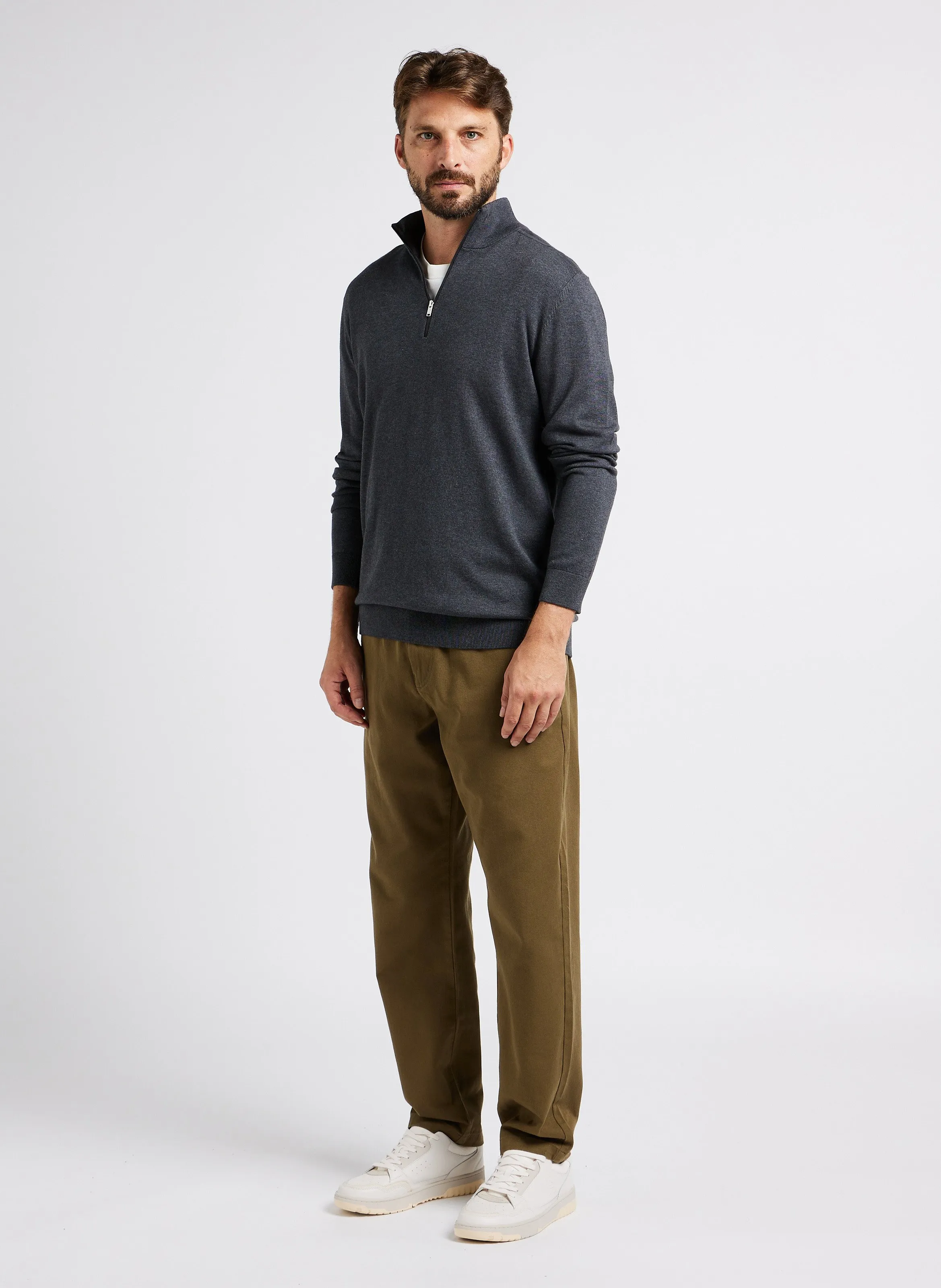 BERG  JERSEY REGULAR FIT DE ALGODóN CON CUELLO ALTO Y CREMALLERA EN GRIS