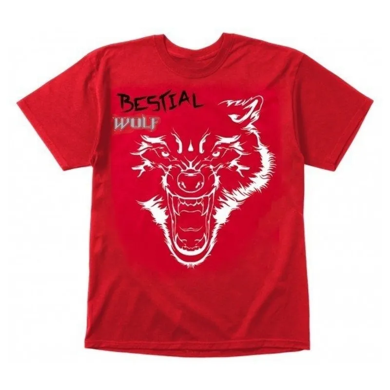 Bestial Wolf Camiseta Roja Bw Lobo Blanco
