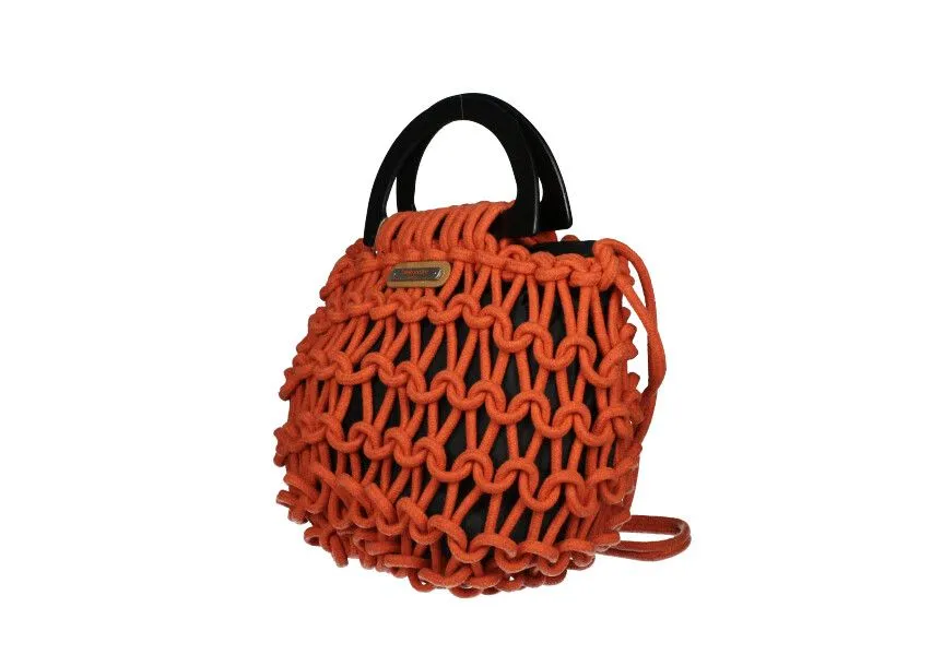 Bolso Cuerdas Naranja Asa Madera Oscura