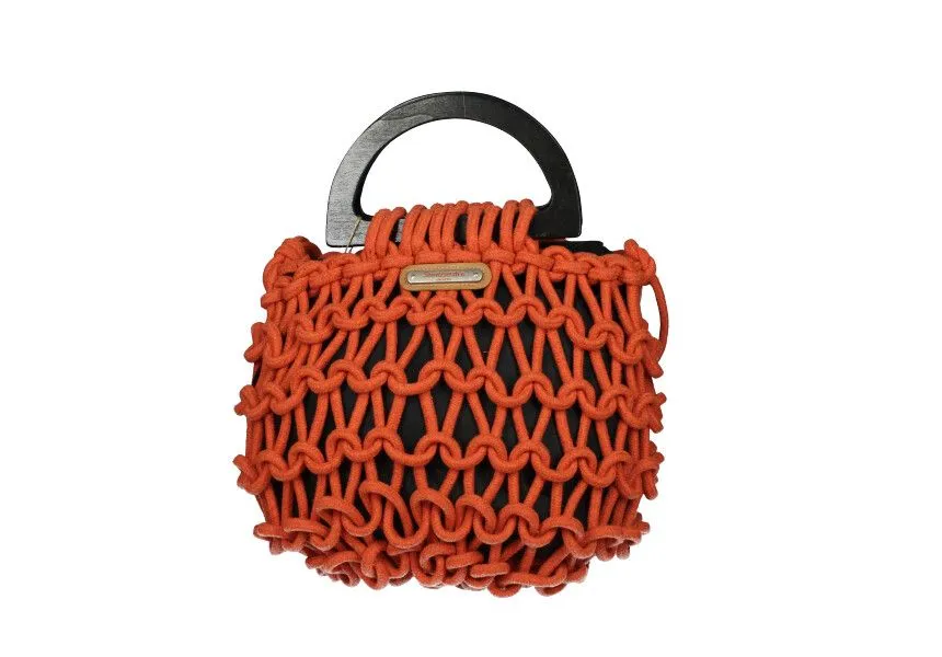 Bolso Cuerdas Naranja Asa Madera Oscura