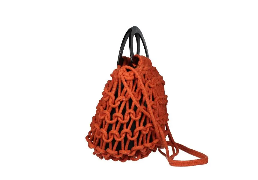 Bolso Cuerdas Naranja Asa Madera Oscura