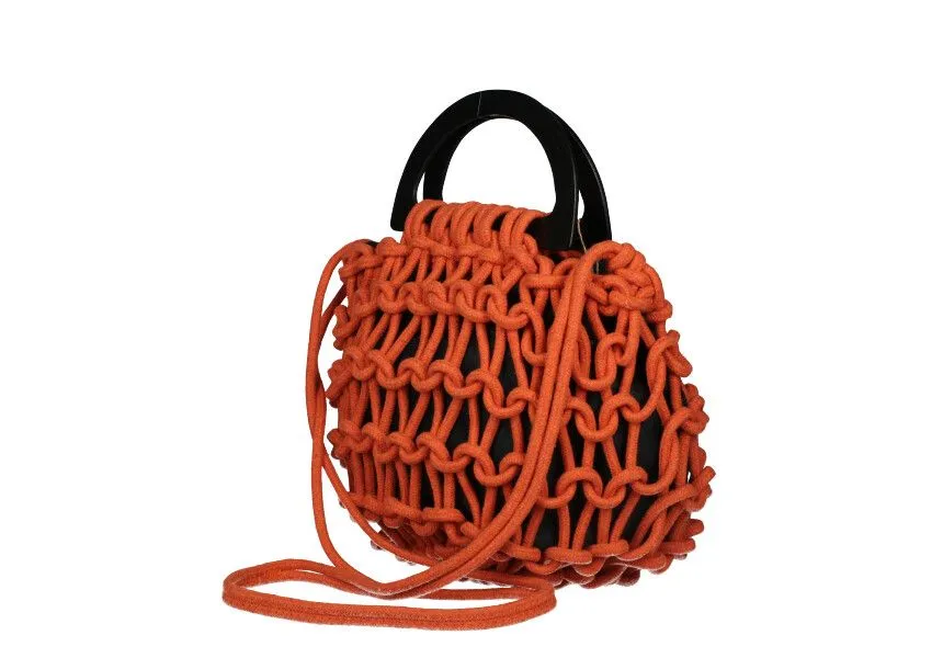 Bolso Cuerdas Naranja Asa Madera Oscura
