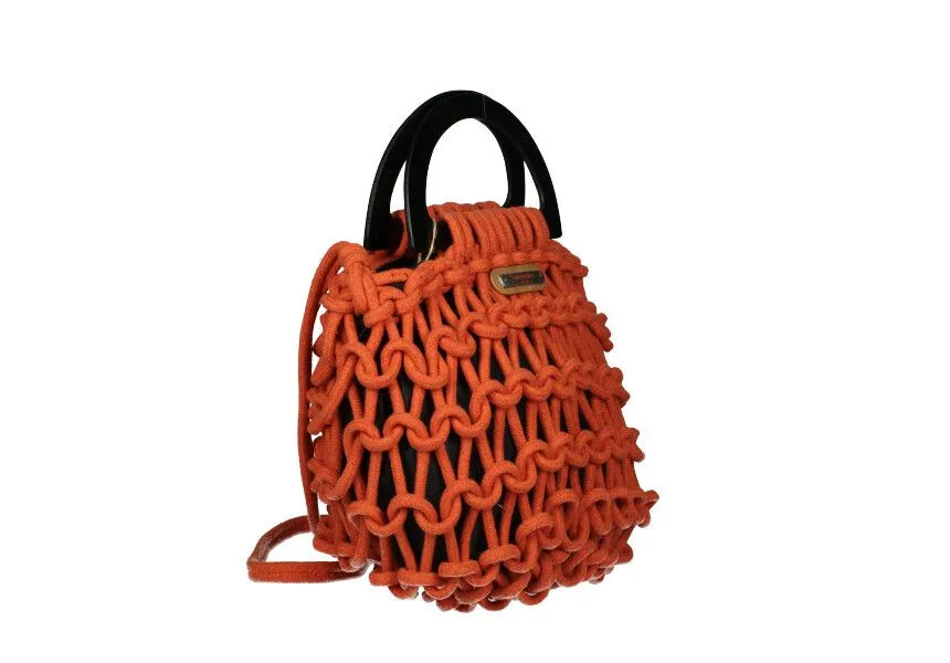 Bolso Cuerdas Naranja Asa Madera Oscura