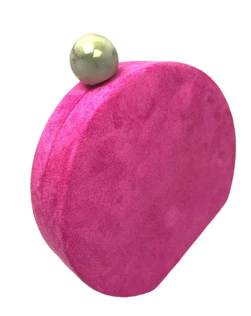 BOLSOS FUCSIAS DE FIESTA Y BODA CON ORIGINAL DISEÑO REDONDO