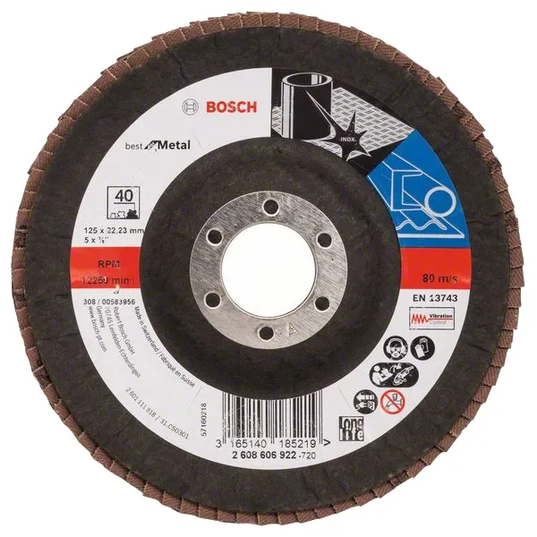 BOSCH  BEST FOR METAL  DISCO LAMINAR,PERFIL CONVEXO, 125X22,2 MM, GRANULACIóN 40