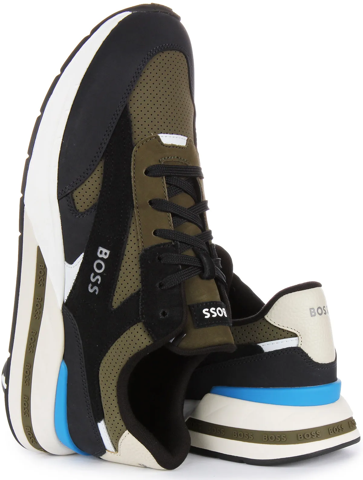 Boss Kurt Runn NUPF Zapatillas casual con cordones para hombre en negro oliva