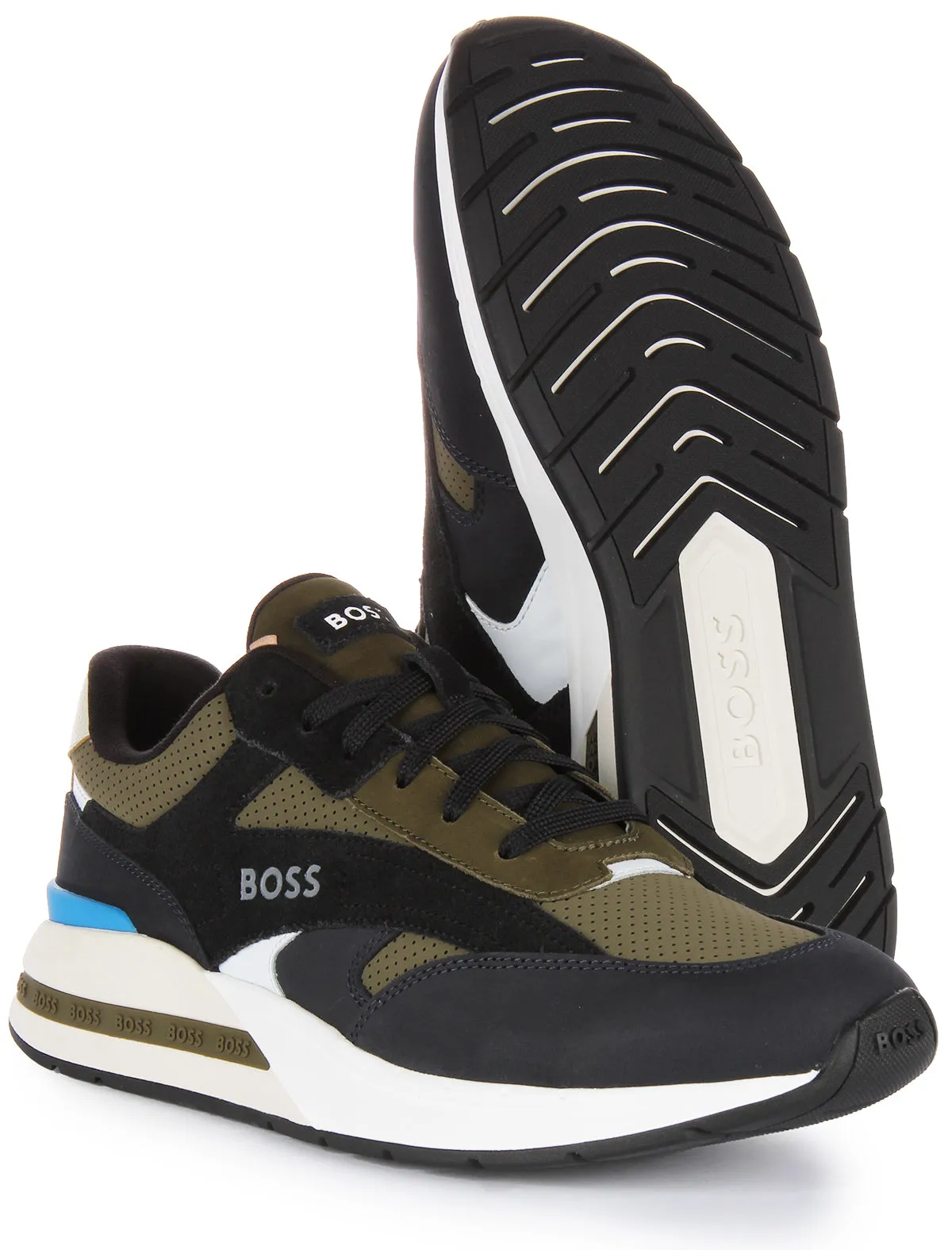 Boss Kurt Runn NUPF Zapatillas casual con cordones para hombre en negro oliva