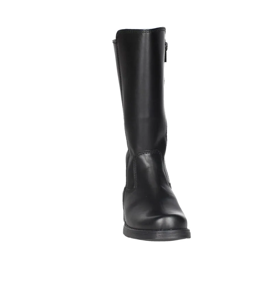 Bota Alta Cremallera Piel Negro Piso Goma