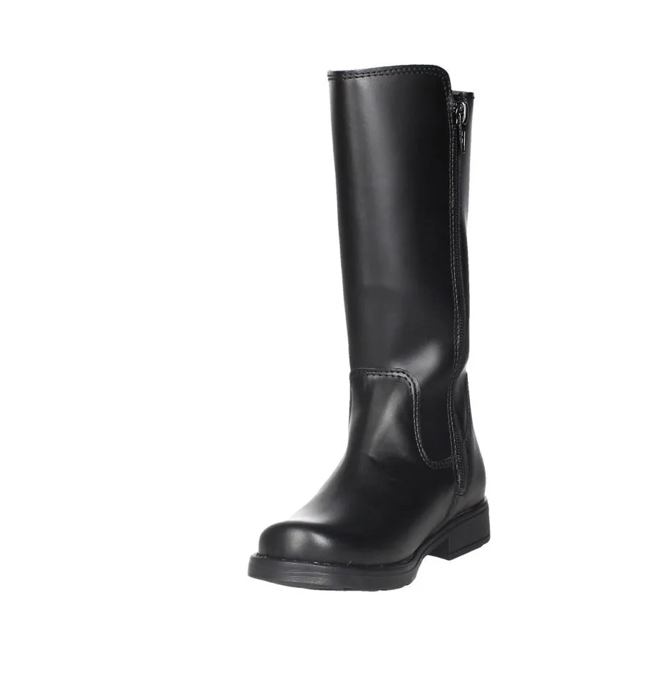 Bota Alta Cremallera Piel Negro Piso Goma