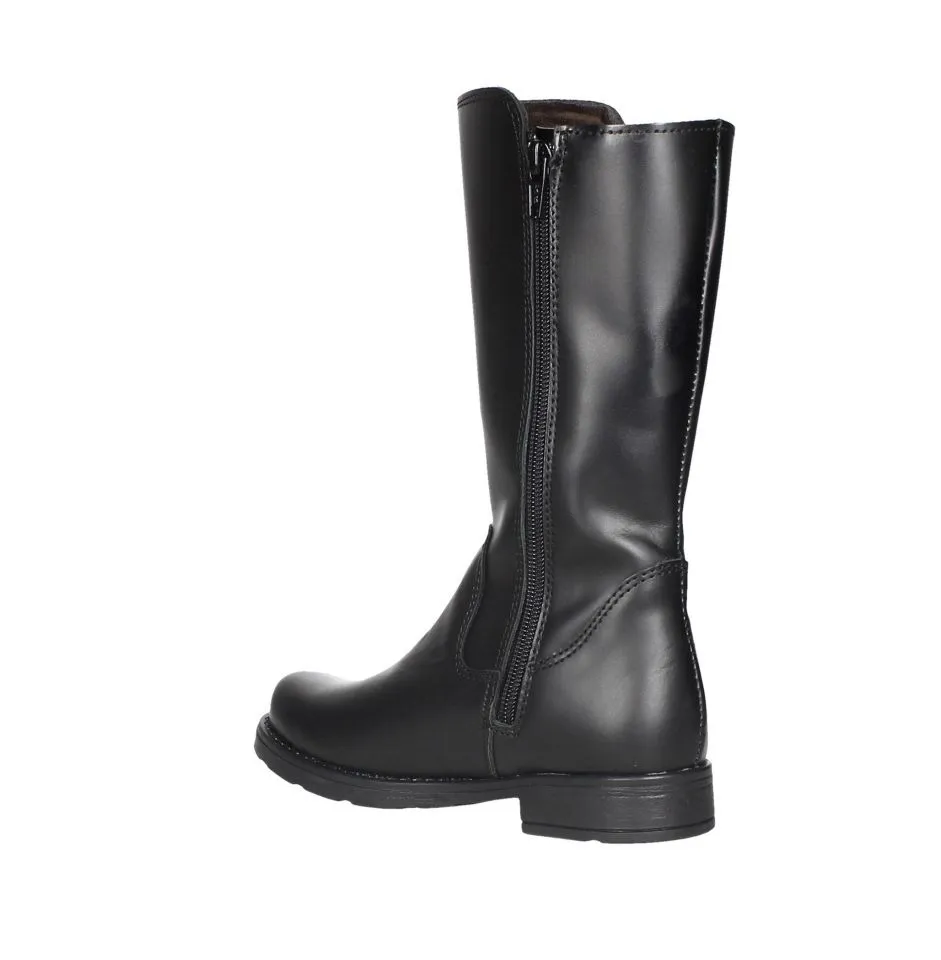 Bota Alta Cremallera Piel Negro Piso Goma
