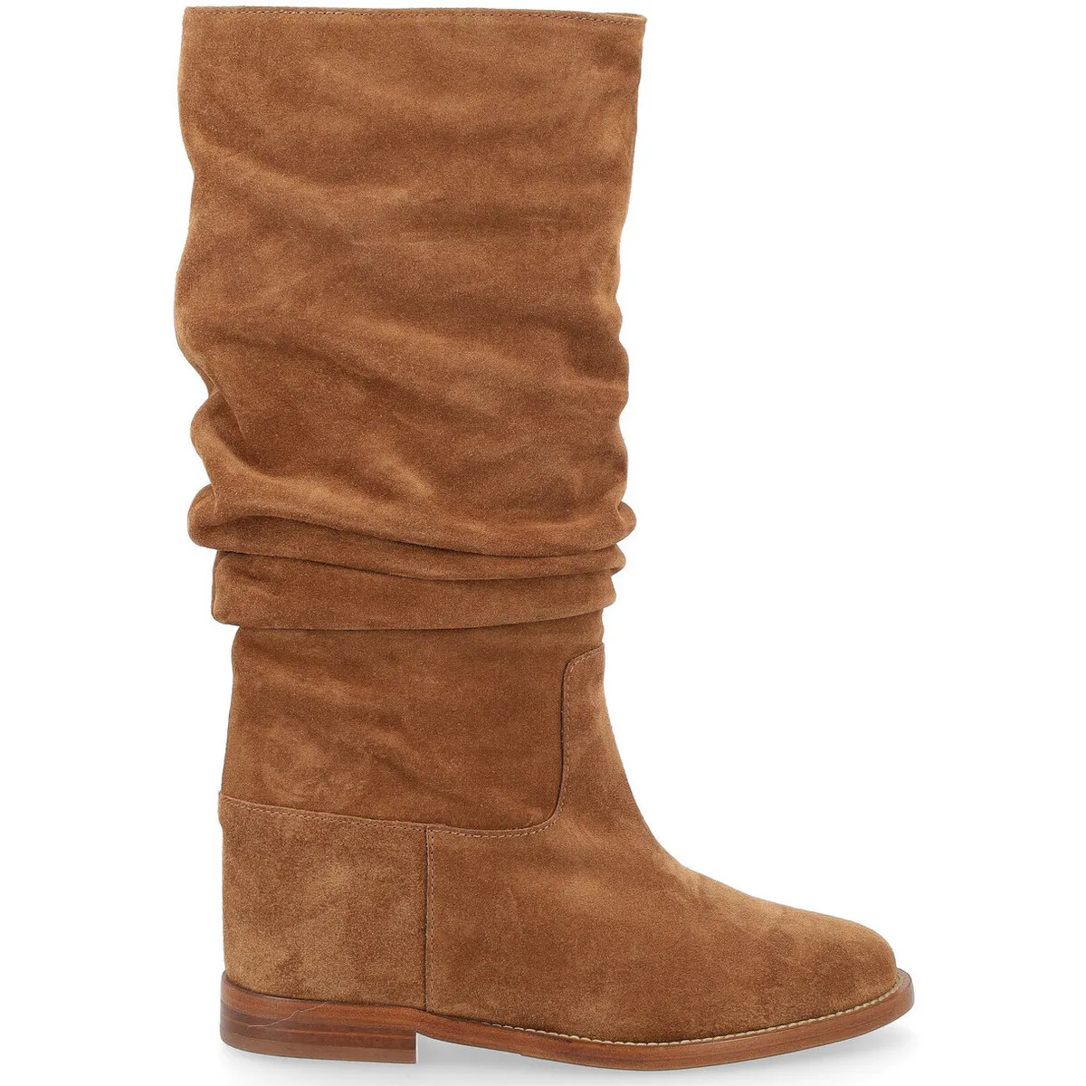 Bota de cuña color cuero  rizado