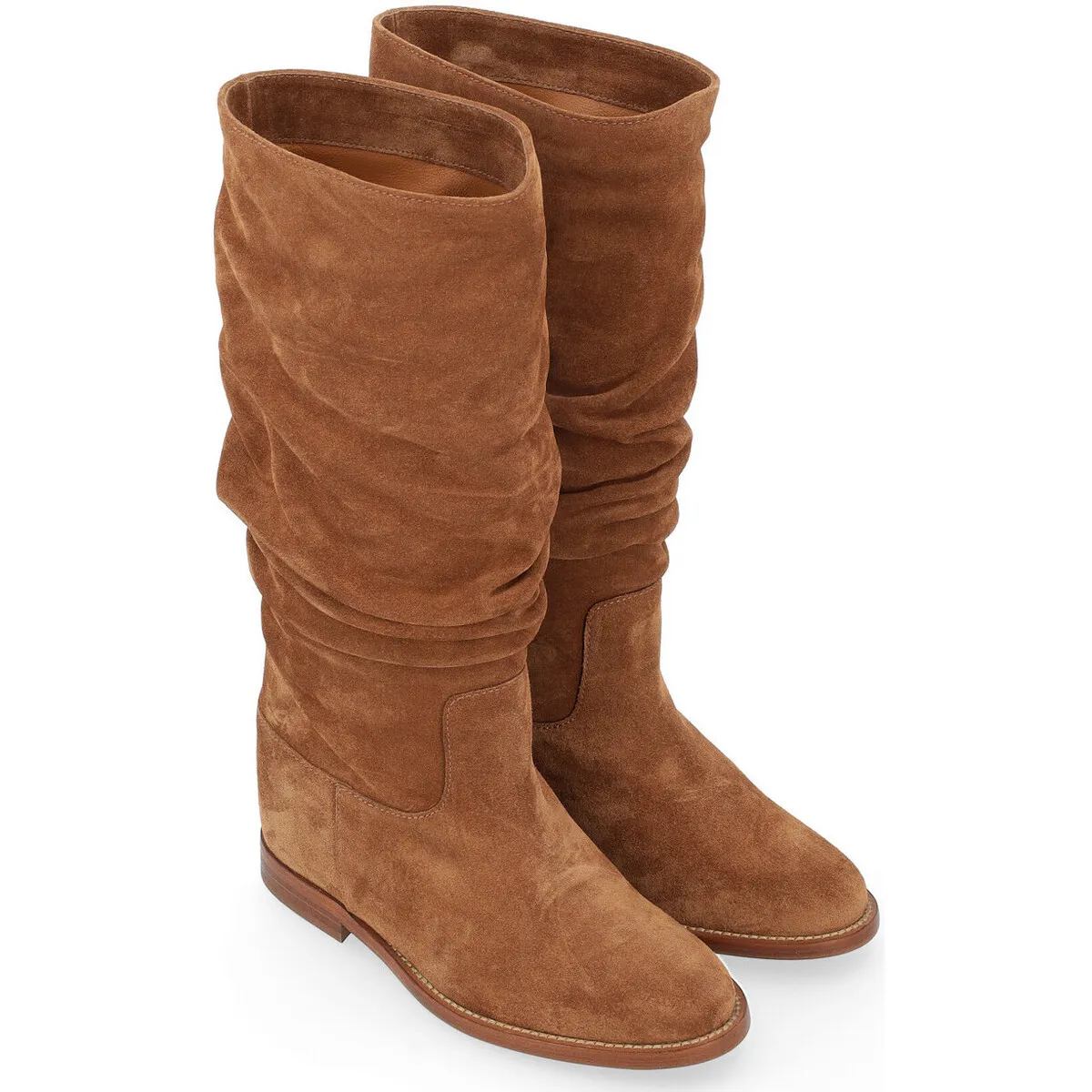 Bota de cuña color cuero  rizado