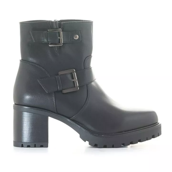 Botines tacón Owel austin negros con dos tiras y hebillas