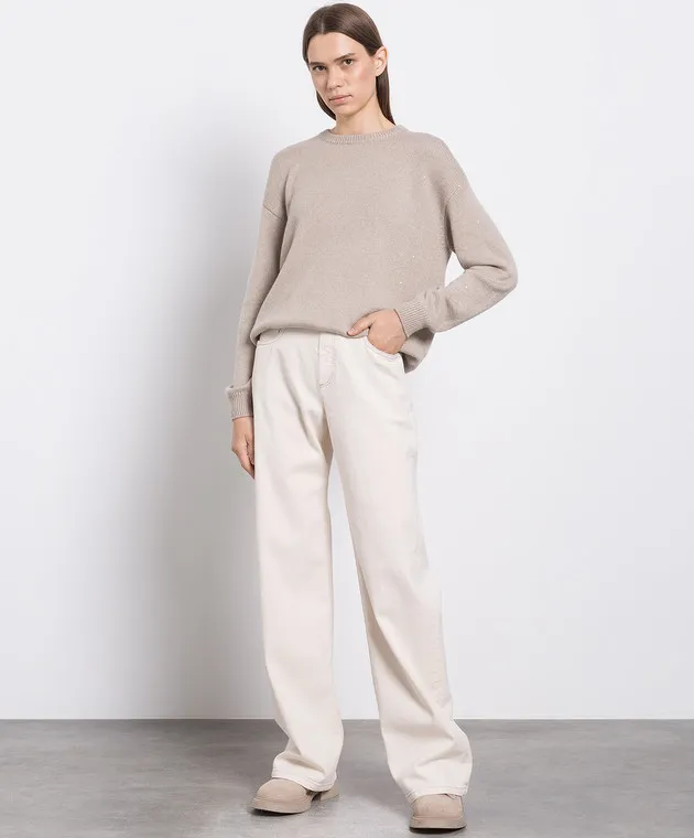 Brunello Cucinelli Beige cashmere and silk jumper with sequins