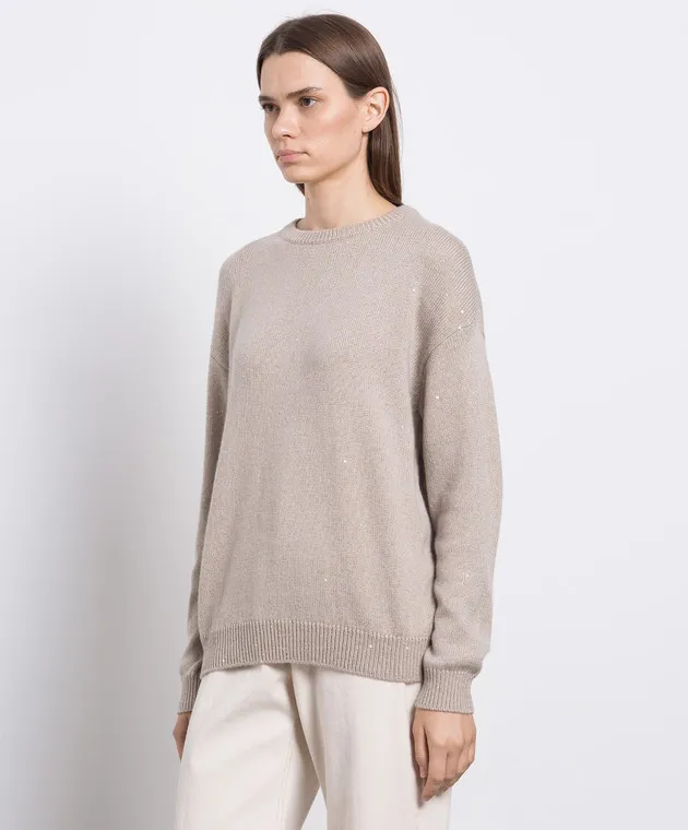 Brunello Cucinelli Beige cashmere and silk jumper with sequins