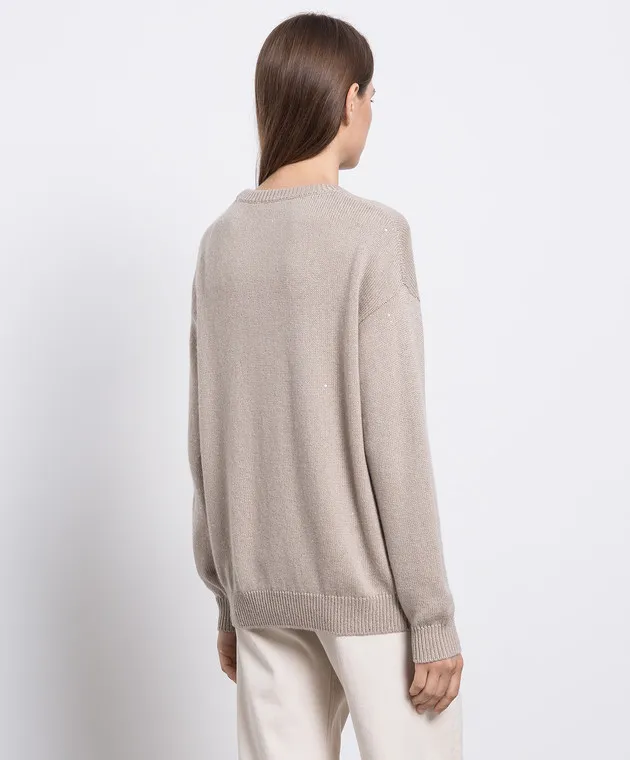Brunello Cucinelli Beige cashmere and silk jumper with sequins