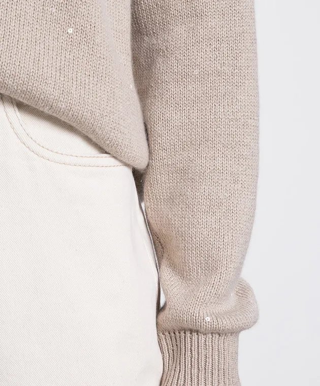 Brunello Cucinelli Beige cashmere and silk jumper with sequins