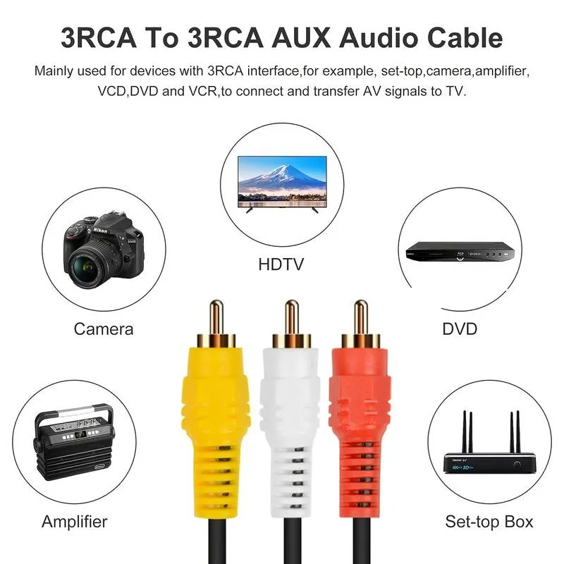 Cable AV 3x RCA Macho 3 M Negro