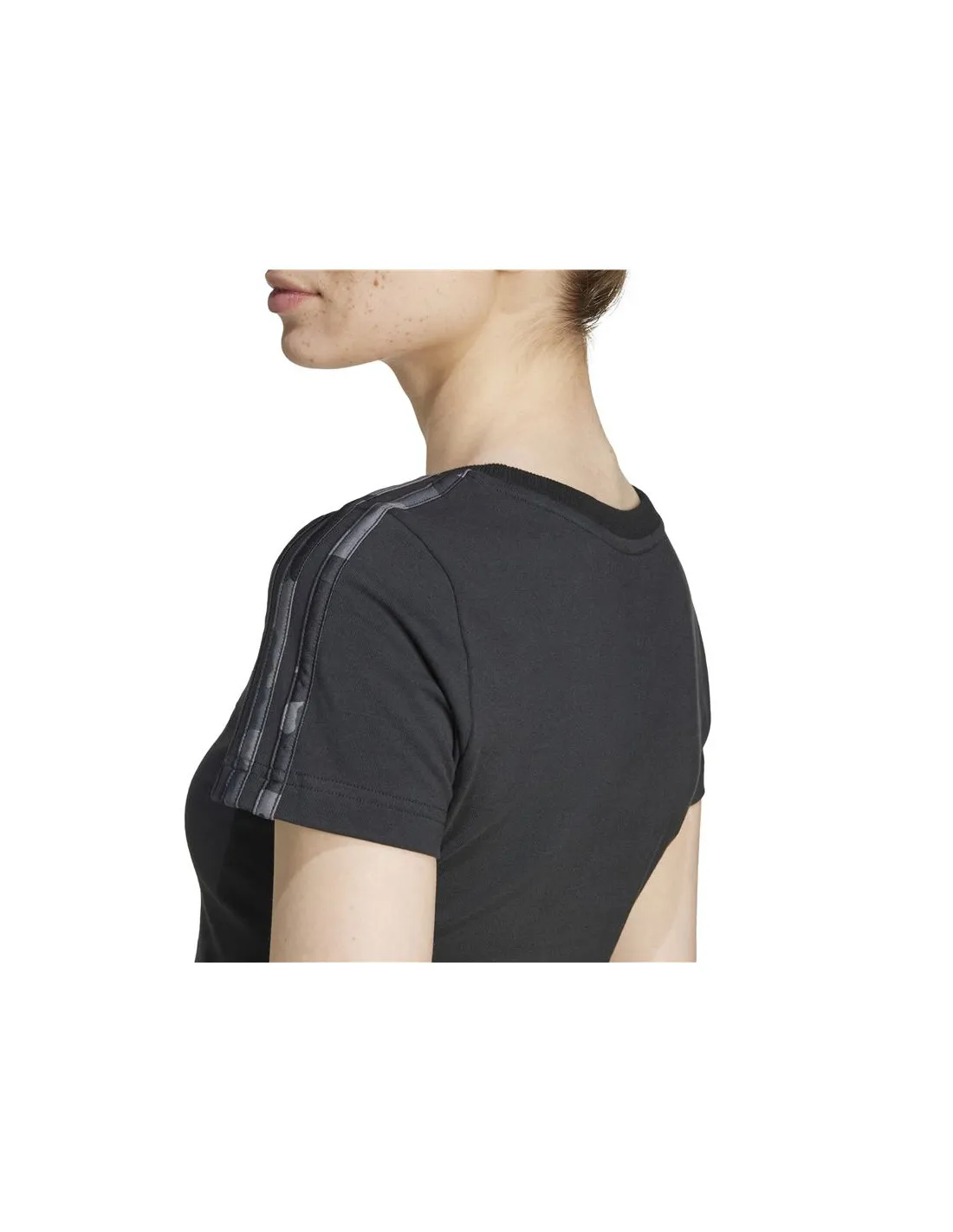 Camiseta adidas Essentials 3 Bandas Camo Print Baby Mujer Negro/Blanco