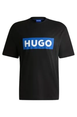 Camiseta de punto de algodón con logo azul