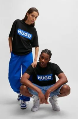 Camiseta de punto de algodón con logo azul