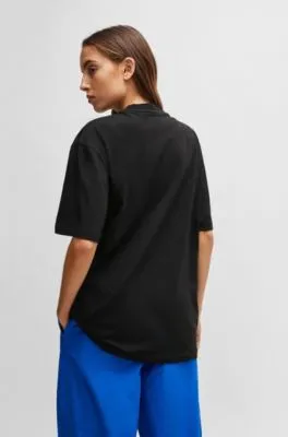 Camiseta de punto de algodón con logo azul