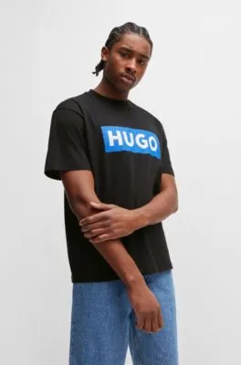Camiseta de punto de algodón con logo azul