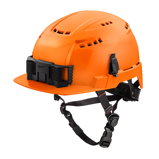 Casco de seguridad de ala delantera naranja con ventilación (EE. UU.): Tipo 2, Clase C