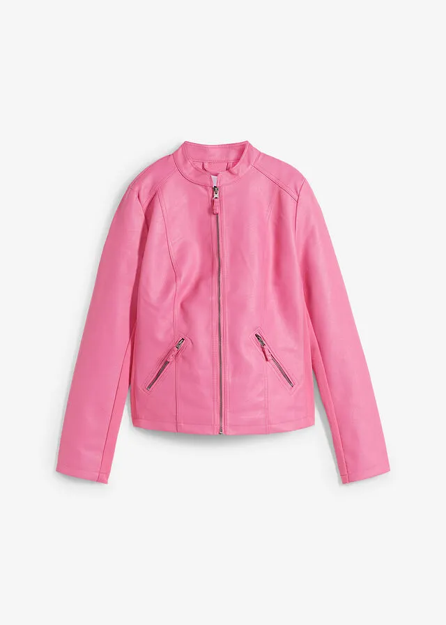 Chaqueta de piel sintética con insertos elásticos laterales Rosa flamenco