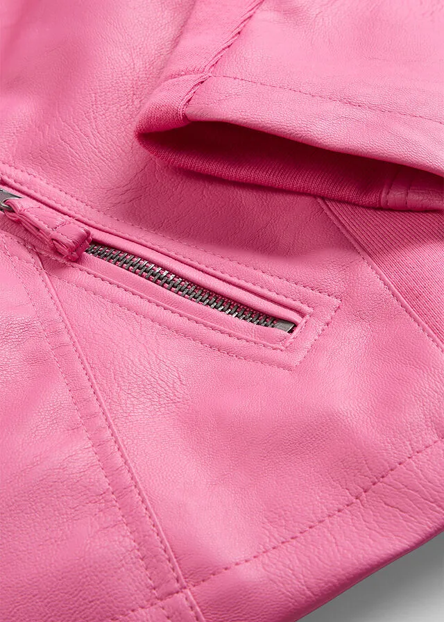Chaqueta de piel sintética con insertos elásticos laterales Rosa flamenco