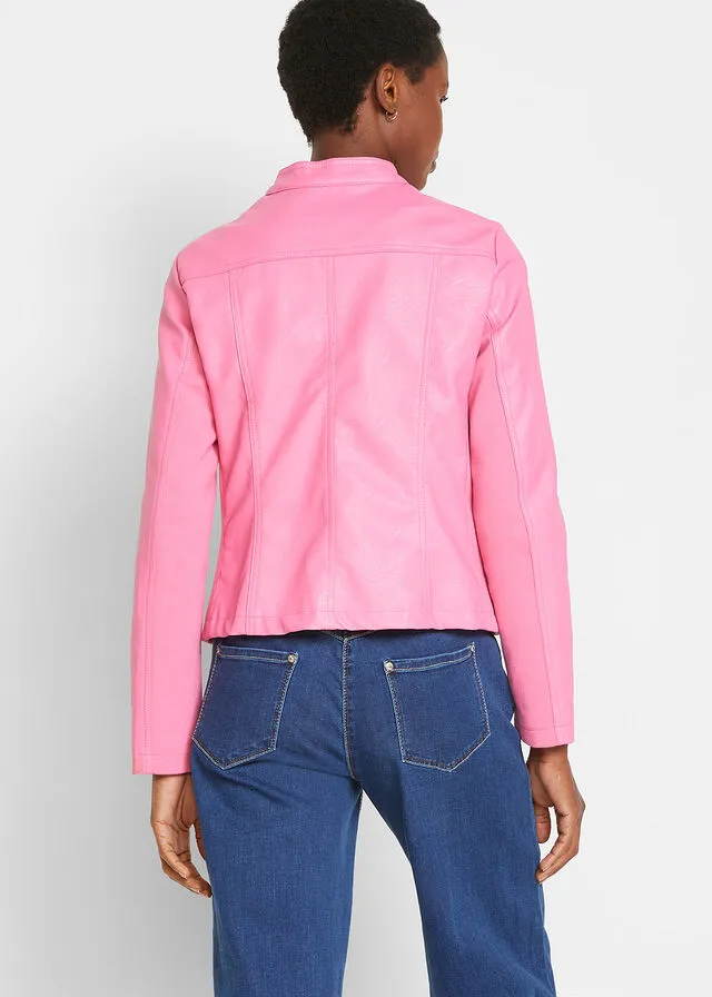 Chaqueta de piel sintética con insertos elásticos laterales Rosa flamenco