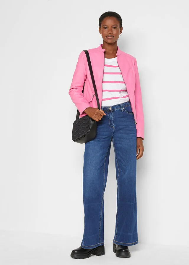 Chaqueta de piel sintética con insertos elásticos laterales Rosa flamenco