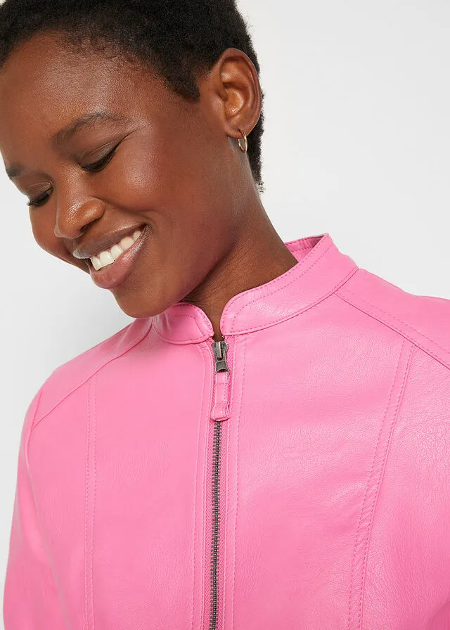 Chaqueta de piel sintética con insertos elásticos laterales Rosa flamenco