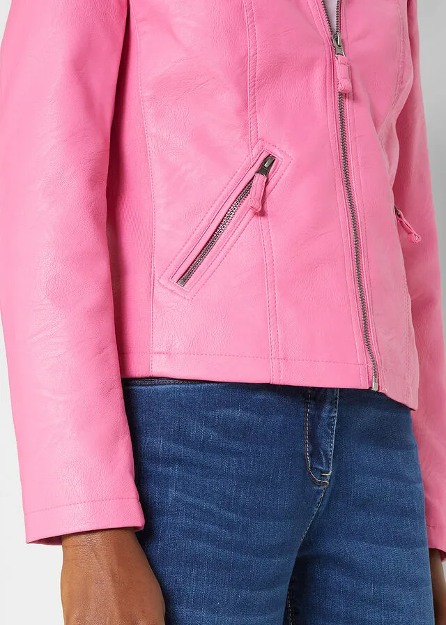 Chaqueta de piel sintética con insertos elásticos laterales Rosa flamenco