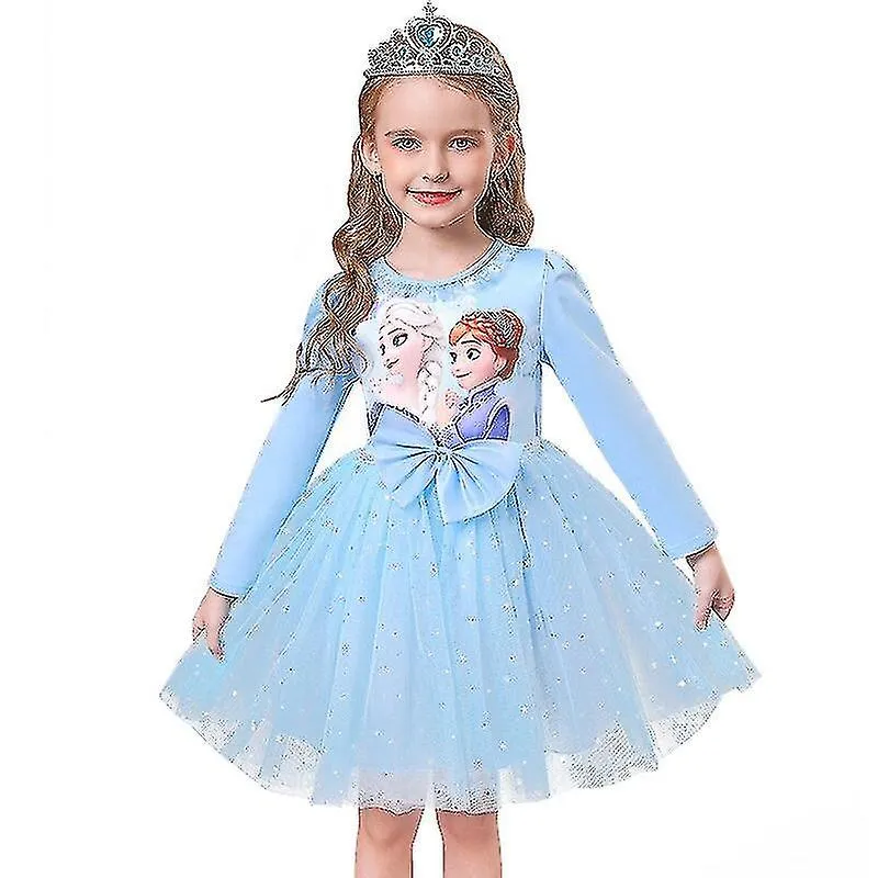 Chicas Princesa Elsa Vestidos de otoño Manga larga Anna Vestidos Niños Fiesta de cumpleaños Vestido de graduación