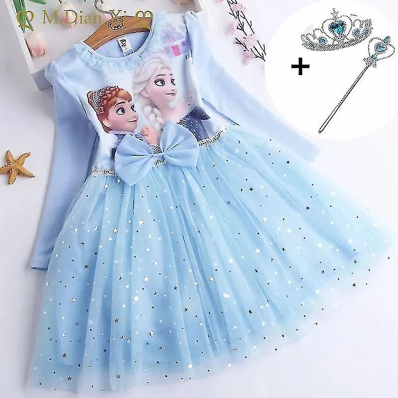Chicas Princesa Elsa Vestidos de otoño Manga larga Anna Vestidos Niños Fiesta de cumpleaños Vestido de graduación