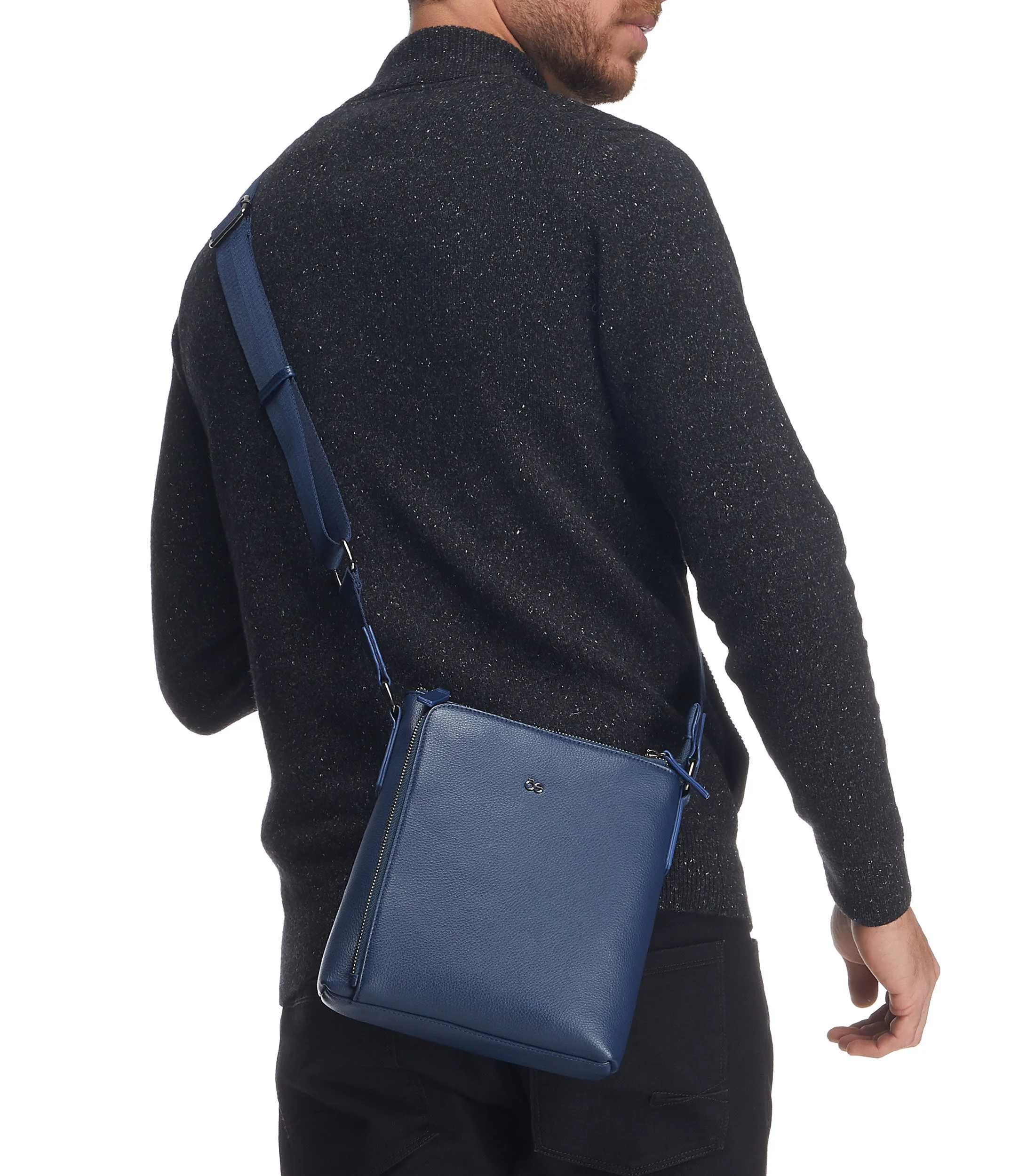 Clóe Bolso messenger porta ipad en piel azul marino granulado Uomo Hombre