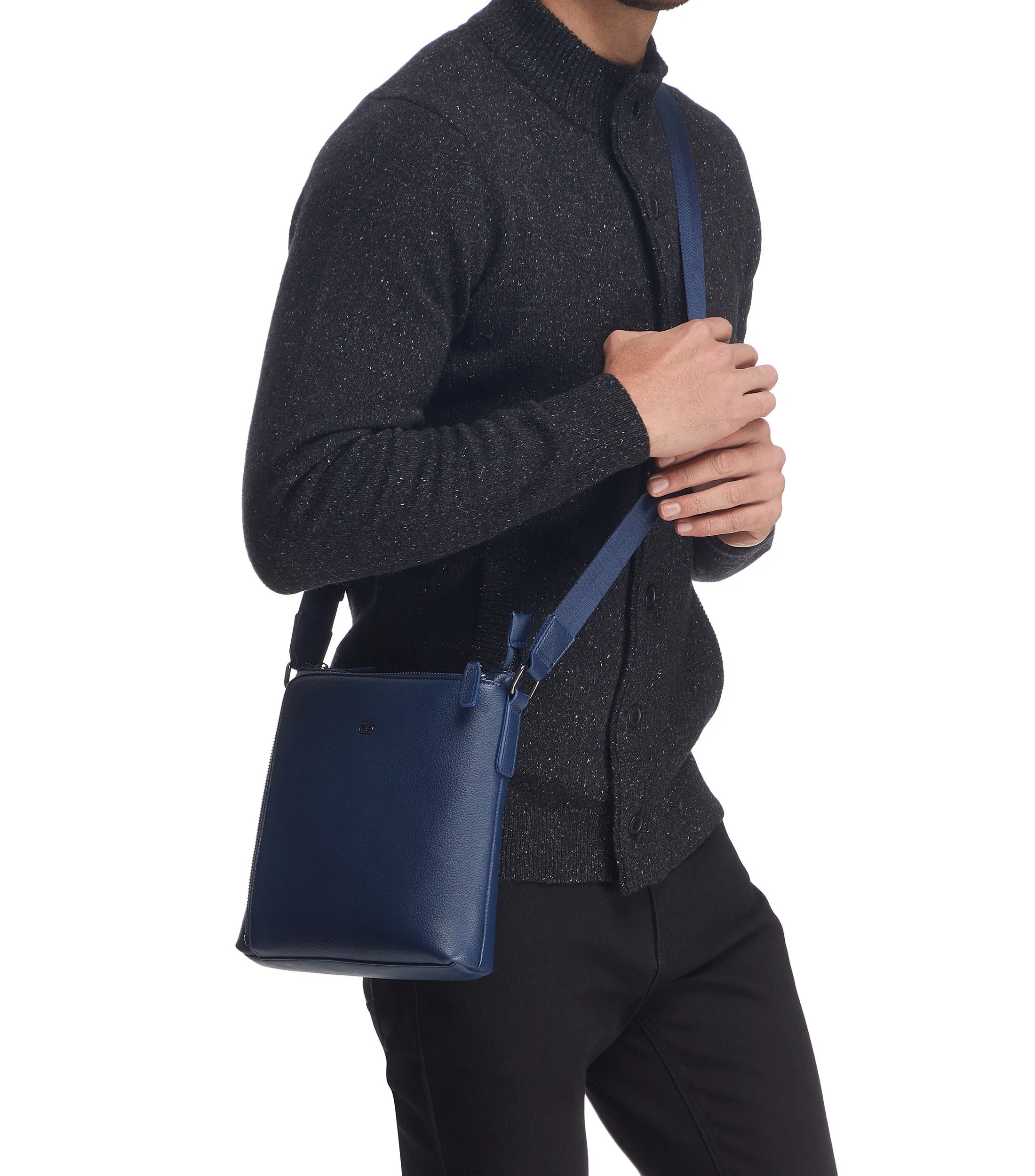 Clóe Bolso messenger porta ipad en piel azul marino granulado Uomo Hombre