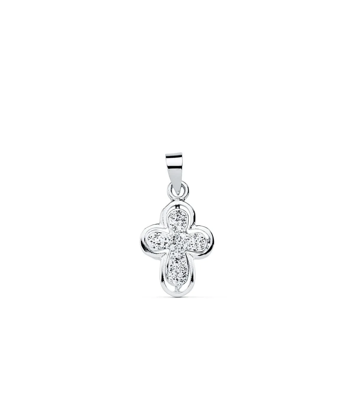 Colgante Cruz de Mujer Oro blanco 9K Circonitas 16mm